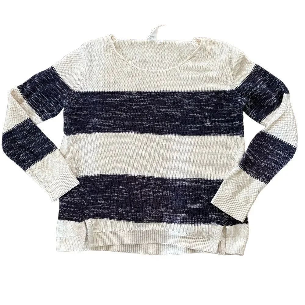 GAP Sweater Womens Size Small Blue Pullover Striped Long Sleeve Minimalist Cozy
